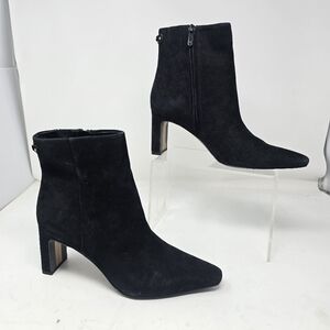 Sam Edelman Womens 8.5 Saige Black Leather Suede Bootie Heels Boots Ankle